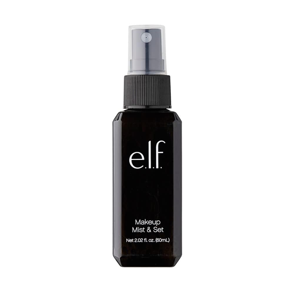 e.l.f. Makeup Mist & Set - Small. Lightweight. Long Lasting. All-Day Wear. Revitalizes. Refreshes. Hydrates. Soothes. Infused with Aloe. Green Tea and Cucumber. 2.02 Fl Oz