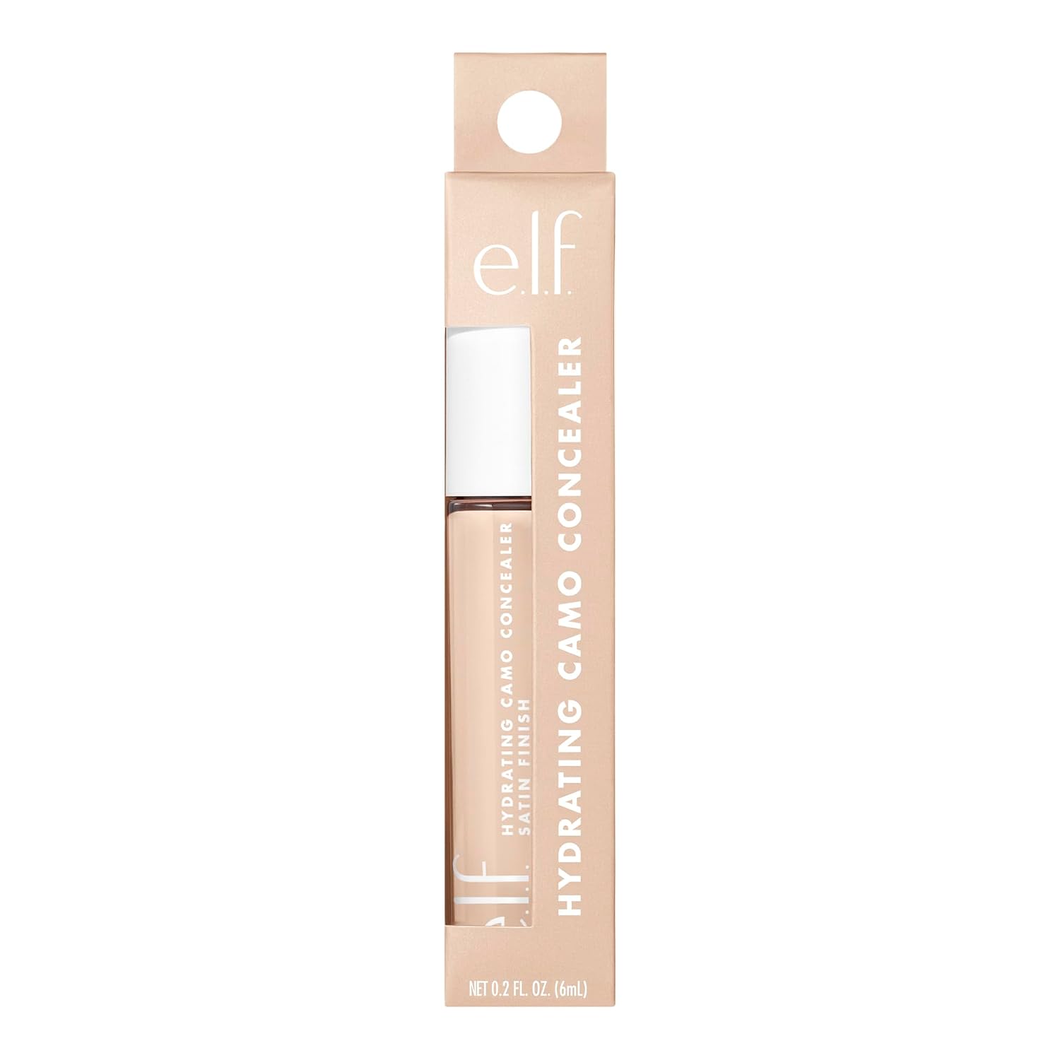 e.l.f. Hydrating Camo Concealer. Full Coverage. Fair Beige | Satin Finish. Under-Eye & Blemish Coverage. Hydrating Formula. Long-Lasting Wear. Non-Creasing. Vegan & Cruelty-Free