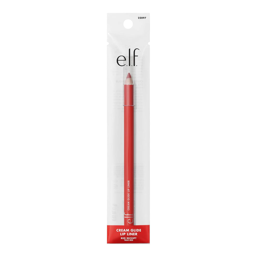 e.l.f. Cream Glide Lip Liner. Creamy High-Pigment. Red Receipt | Semi-Matte Finish. Creamy Application. Smooth Glide Lip Pencil. Defines & Shapes. Vegan & Cruelty-Free