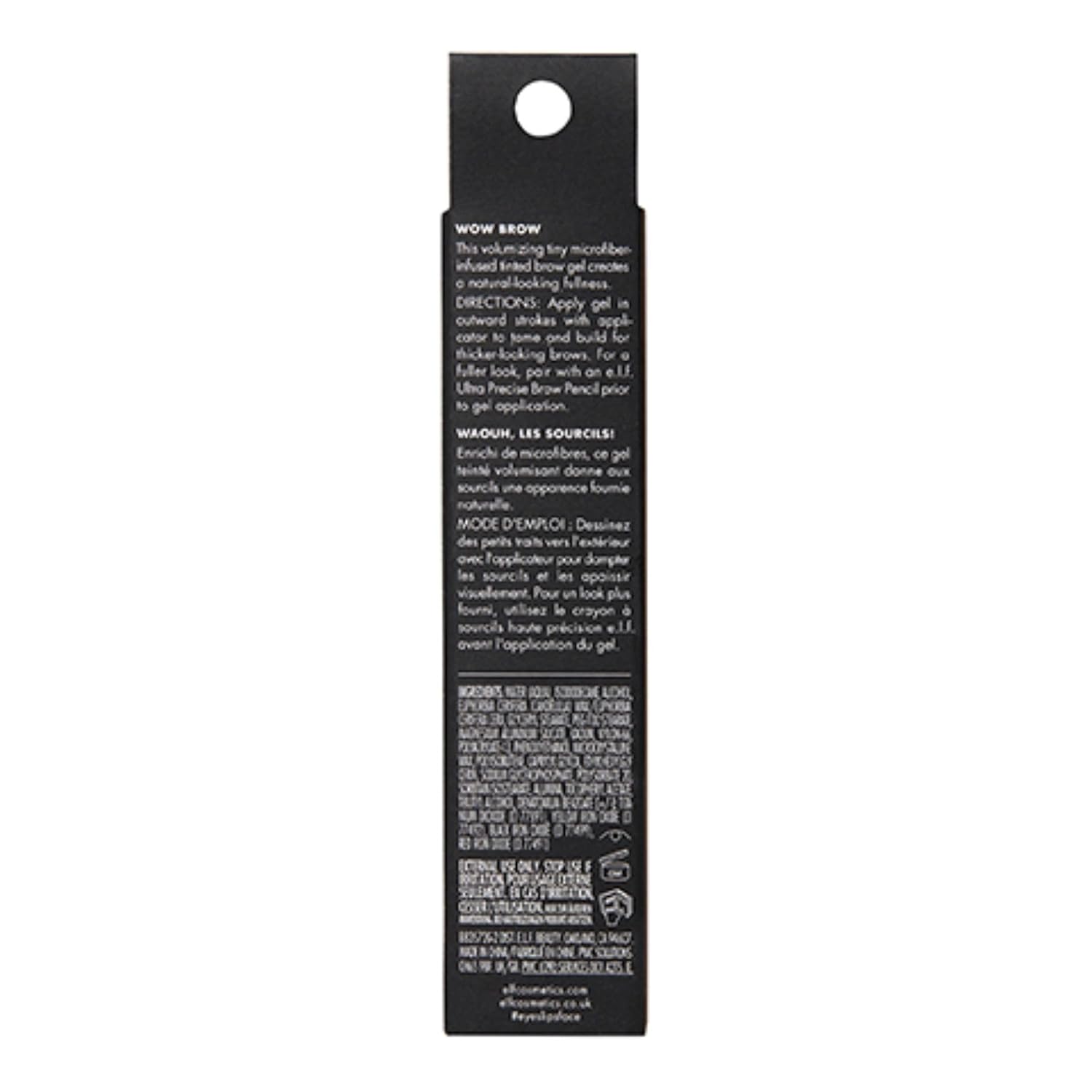 e.l.f. Wow Brow Gel. Volumizing. Buildable. Wax-Gel Hybrid. Creates Full. Voluminous-Looking Brows. Locks Brow Hairs In Place. Brunette