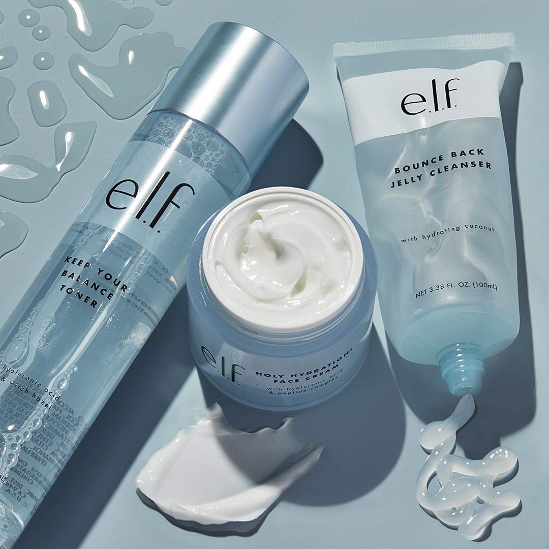 e.l.f. SKIN Keep Your Balance Toner. Gentle. Refreshing. Removes Makeup & Impurities. Hydrates. Cleanses. Soothes. Infused with Hyaluronic Acid. Witch Hazel and Aloe. 5.07 Fl Oz