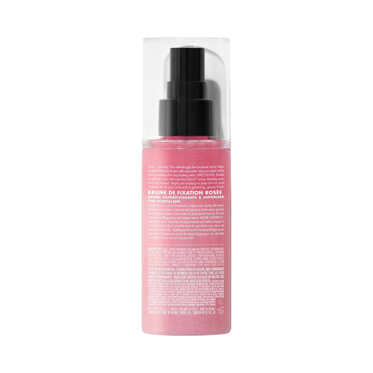 e.l.f. Power Grip Rosé Setting Spray. Bright & Glassy Finish. Pearl Powder | Niacinamide & Rose Water. Preps & Sets Makeup for Long-Lasting Wear. Non-Sticky & Non-Greasy Feel. Vegan & Cruelty-Free
