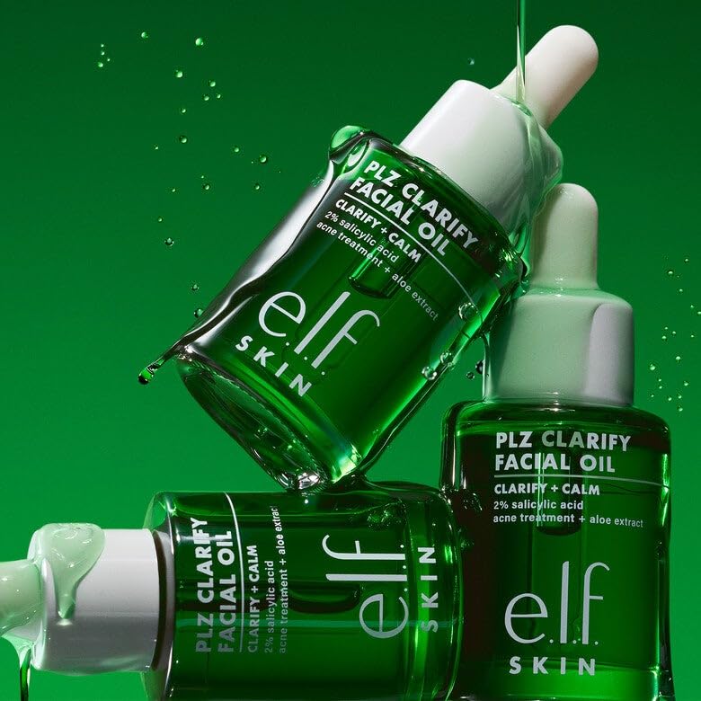 e.l.f. SKIN PLZ Clarify Facial Oil. Face Oil For Treating & Preventing Acne. Helps Calm Redness. Made with Salicylic Acid. Vegan & Cruelty-Free. 1 oz