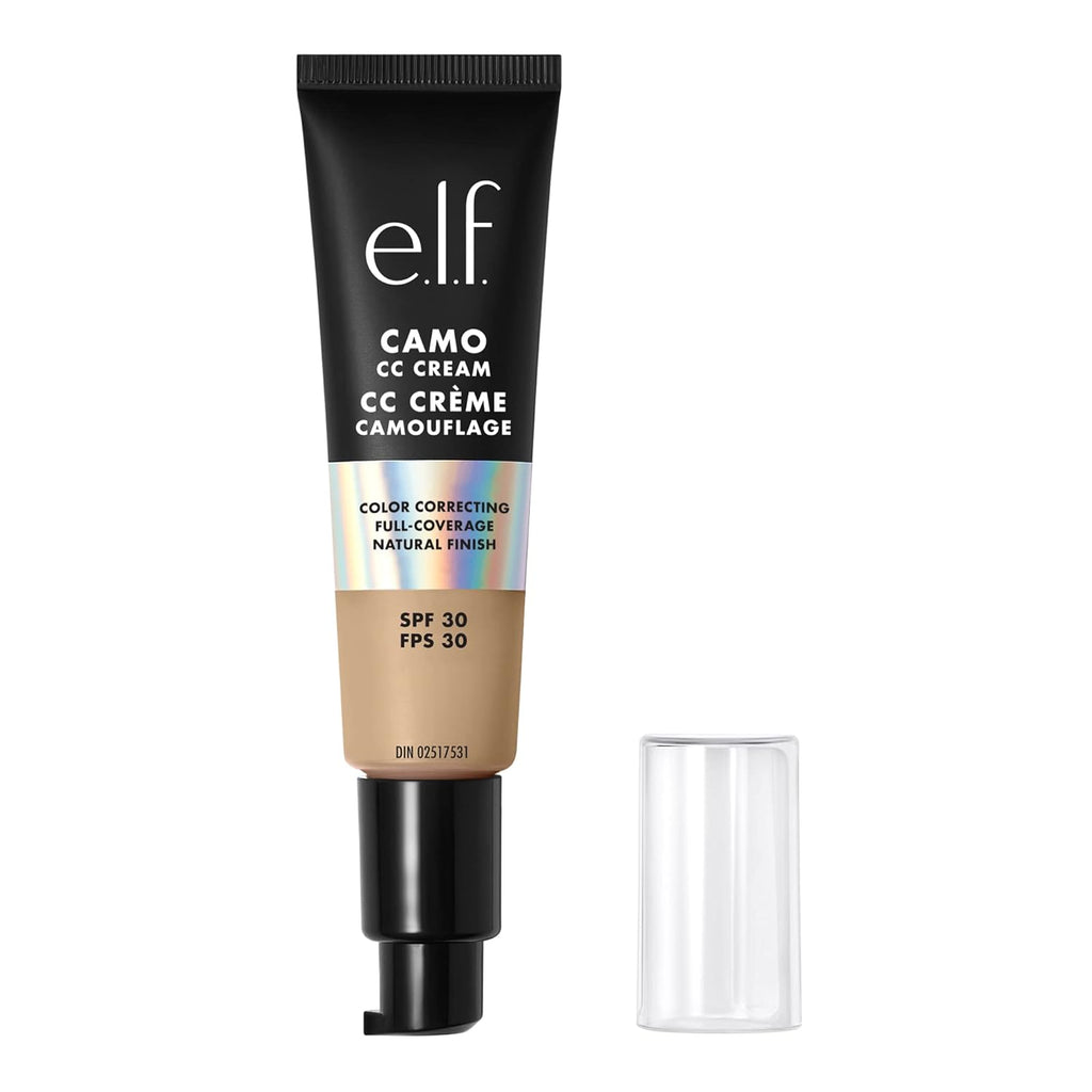 e.l.f. Camo CC Cream. SPF 30 Color-Correcting Medium-To-Full Coverage Face Foundation. Delivers An Airbrushed Finish. Vegan & Cruelty-Free. Light 205 N