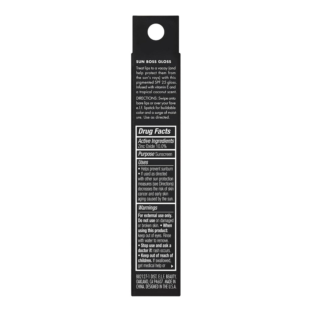 e.l.f. Sun Boss Gloss SPF 25. Blush Much? | Pigmented Lip Gloss For A High-Shine Finish. Moisturizing & Conditioning Formula. Vegan & Cruelty-Free