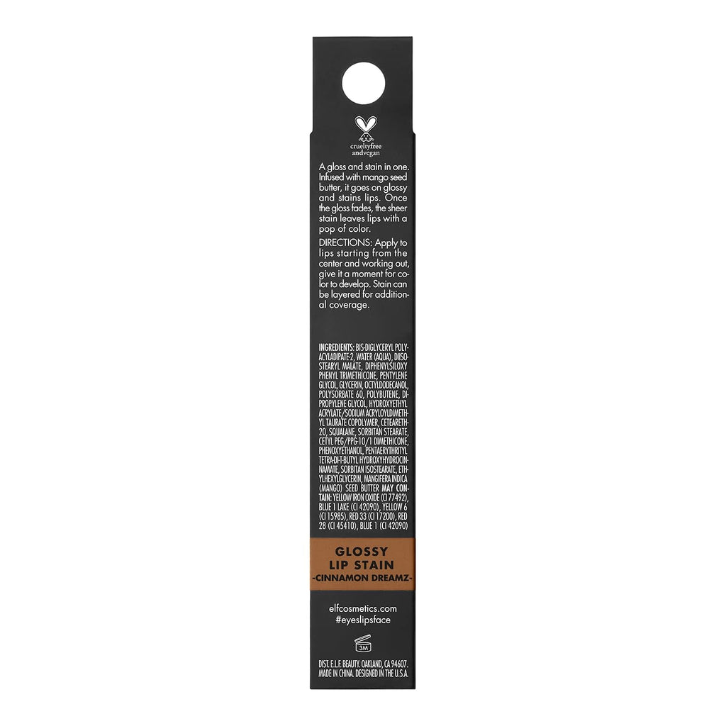 e.l.f. Glossy Lip Stain. Long-Lasting. Lightweight Lip Stain For A Sheer Pop Of Color & Subtle Gloss Finish. Vegan & Cruelty-Free. Cinnamon Dreamz