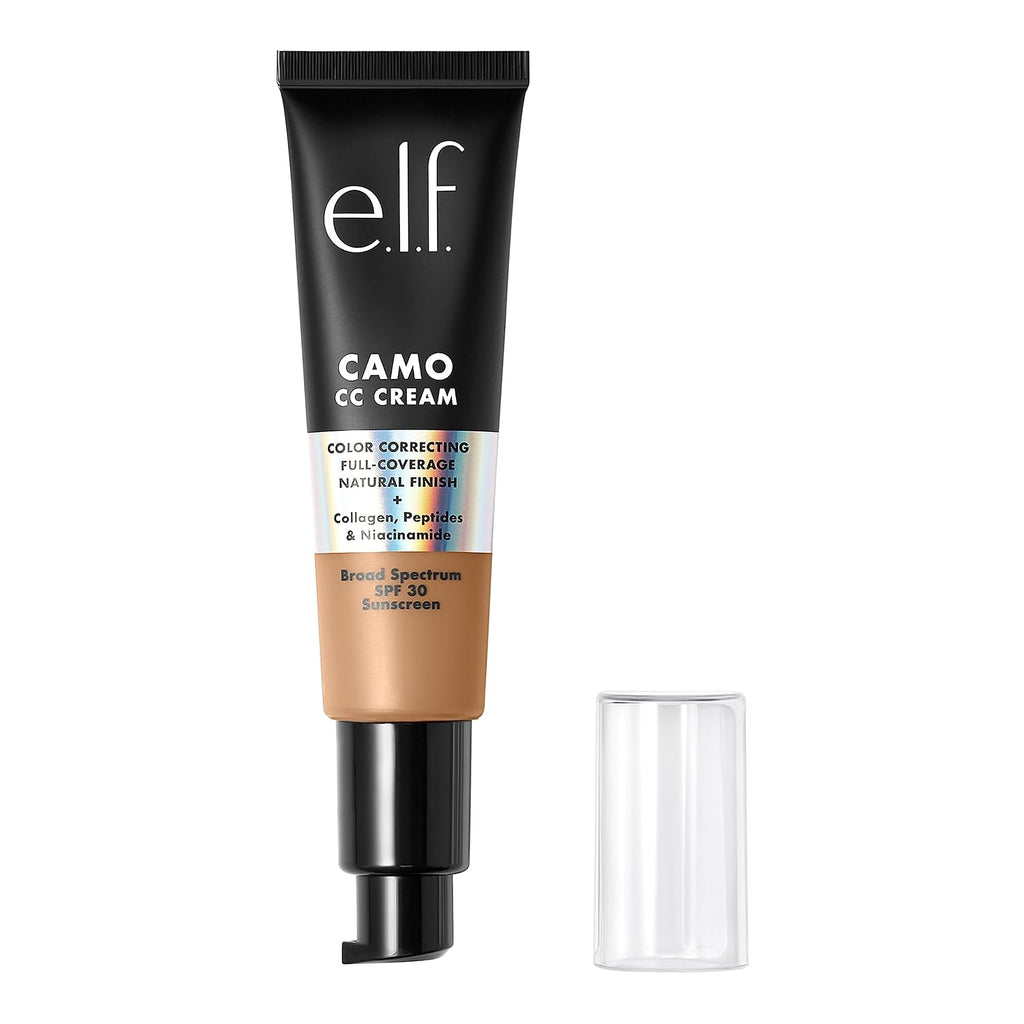 e.l.f. Camo CC Cream. SPF 30 Color-Correcting Medium-To-Full Coverage Face Foundation. Delivers An Airbrushed Finish. Vegan & Cruelty-Free. Medium 355 W