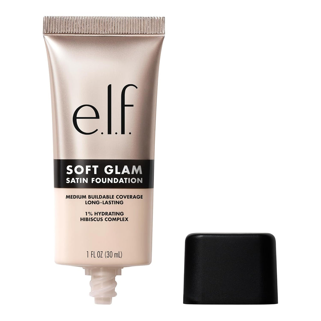 e.l.f. Soft Glam Satin Foundation. Medium Coverage. 25 Light Neutral | Satin Finish. Long-Lasting Wear. Hydrating Hyaluronic Acid & Hibiscus Complex. Blurs Pores. Lightweight. Vegan & Cruelty-Free