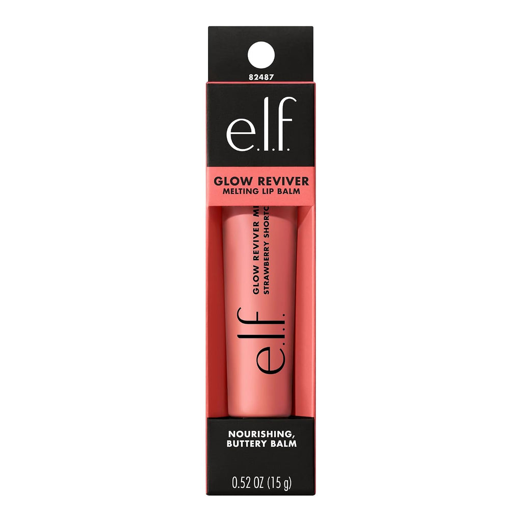 e.l.f. Glow Reviver Melting Lip Balm. Tinted. Strawberry Shortcake | Hydrating & Glossy. Buildable Sheer Color. Soft Texture with Hyaluronic Acid Blend & Nourishing Butters. Vegan & Cruelty-Free
