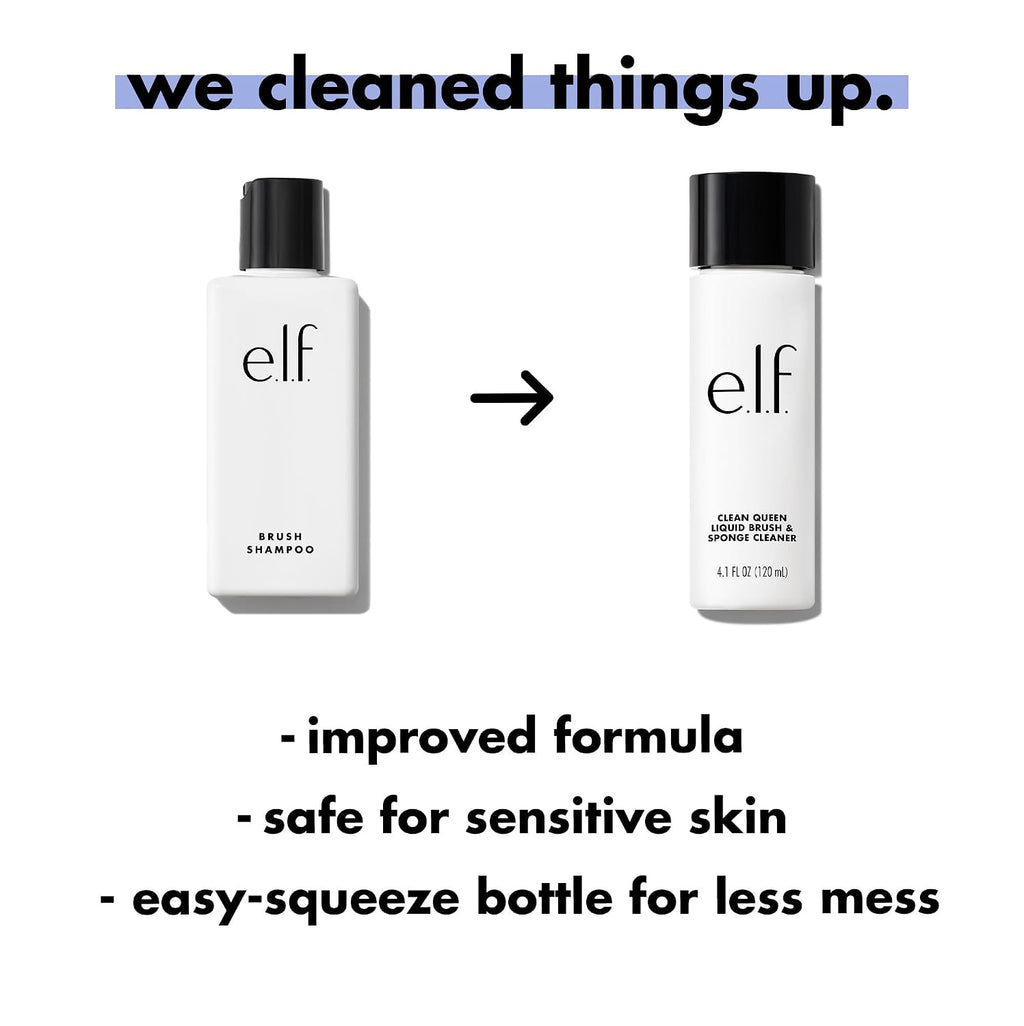 e.l.f. Clean Queen Liquid Brush & Sponge Cleaner. Gentle Foaming Cleaner For Removing Leftover Makeup. Dirt & Grime. Vegan & Cruelty-Free. 4.1 oz