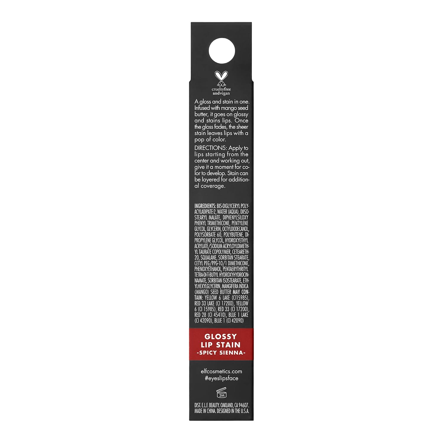 e.l.f. Glossy Lip Stain. Long-Lasting. Lightweight Lip Stain For A Sheer Pop Of Color & Subtle Gloss Finish. Vegan & Cruelty-Free. Spicy Sienna