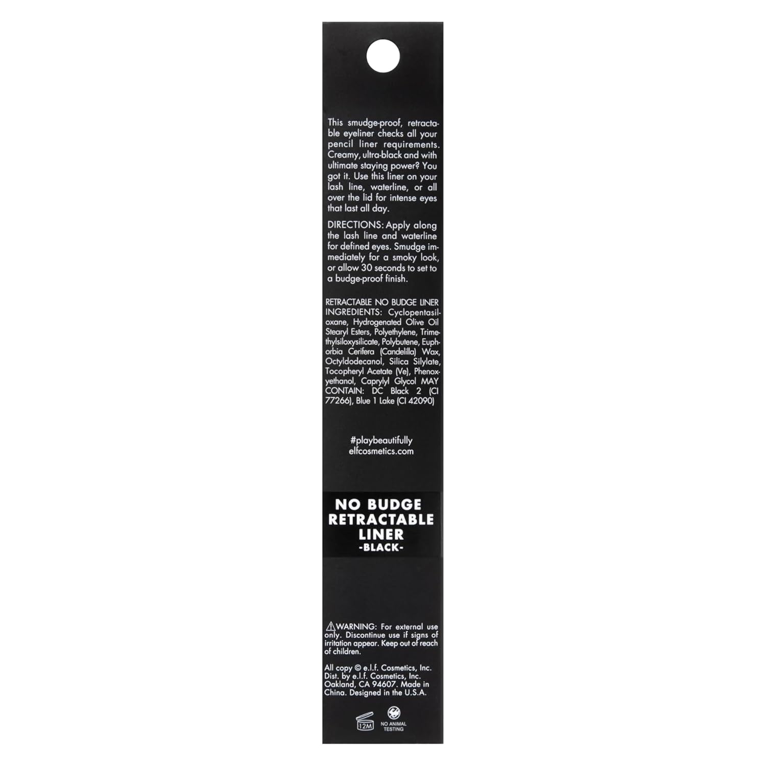 e.l.f. No Budge Retractable Eyeliner. Creamy. Ultra-Pigmented & Waterproof. Creates Bold & Defined Lines. Vegan & Cruelty-Free. Black