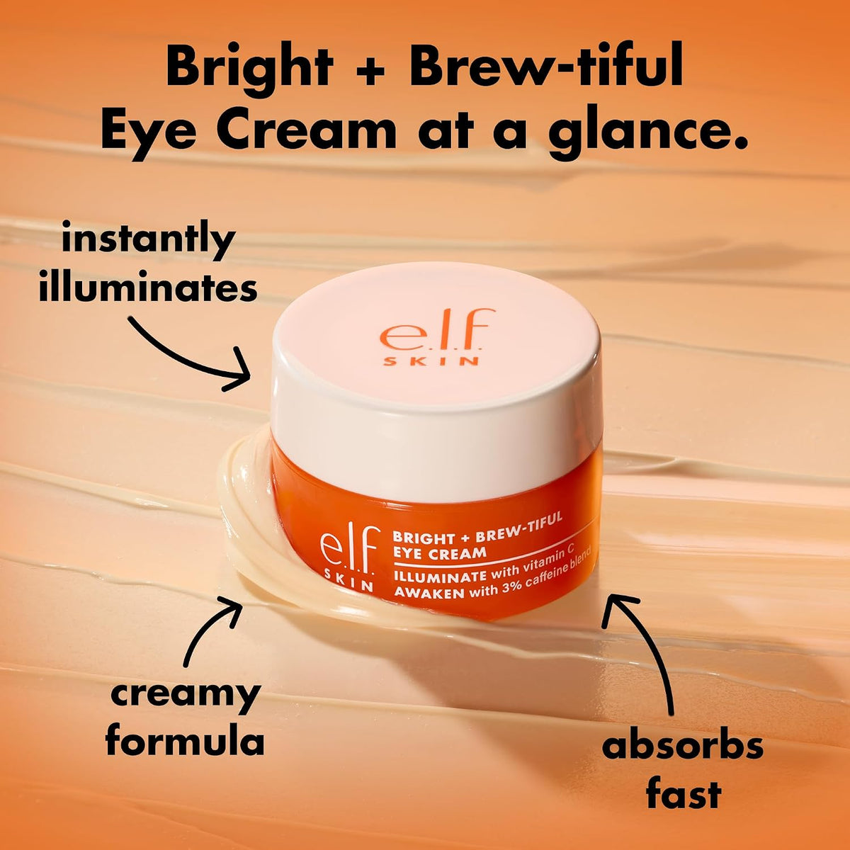 e.l.f. SKIN Bright + Brew-tiful Eye Cream. Helps Brighten Appearance Of Undereye Dark Circles & Repair Puffiness. Vegan & Cruelty-Free