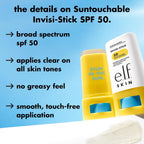 e.l.f. SKIN Suntouchable Invisi-Stick Face Sunscreen SPF 50. Clear. Lightweight with Sunflower Seed Oil. Vegan & Cruelty-Free