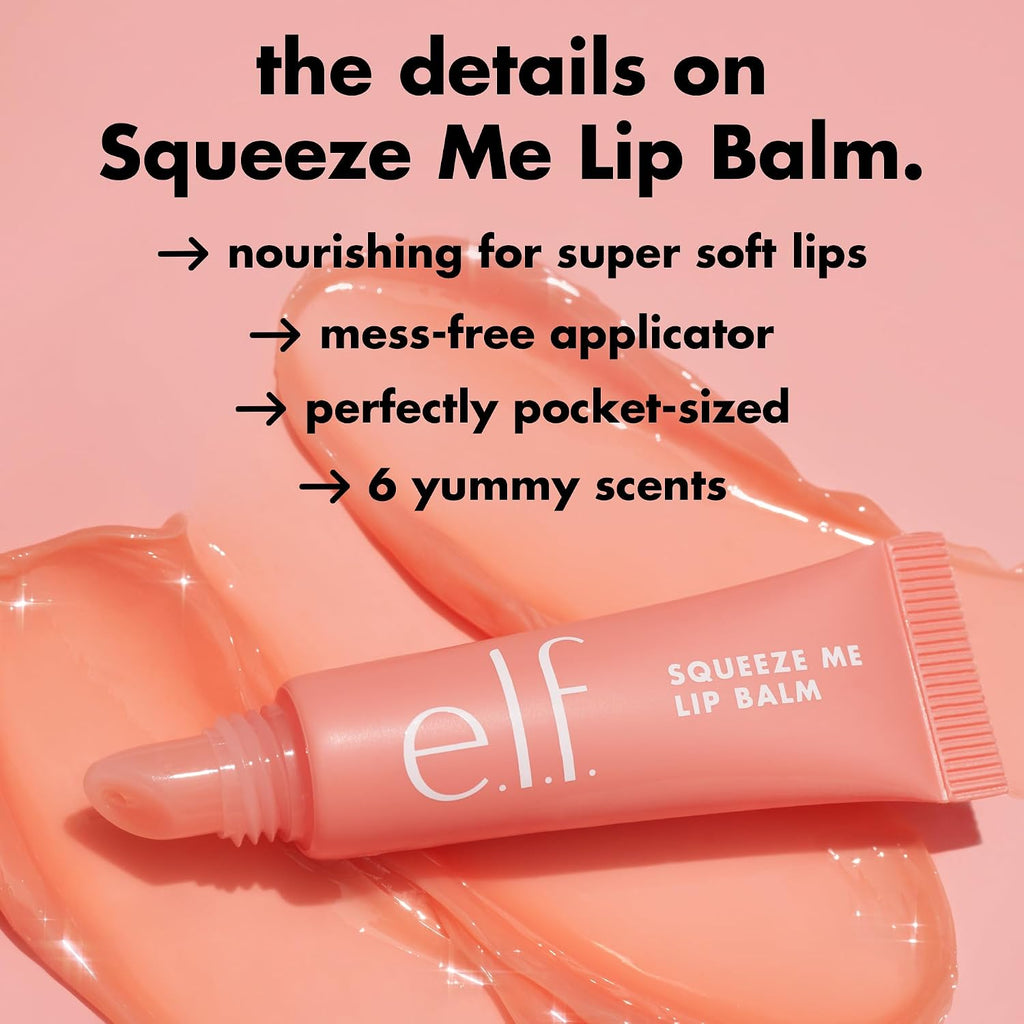 e.l.f. Squeeze Me Lip Balm. Strawberry | Moisturizing Lip Balm For A Sheer Tint Of Color. Infused With Hyaluronic Acid. Vegan & Cruelty-free