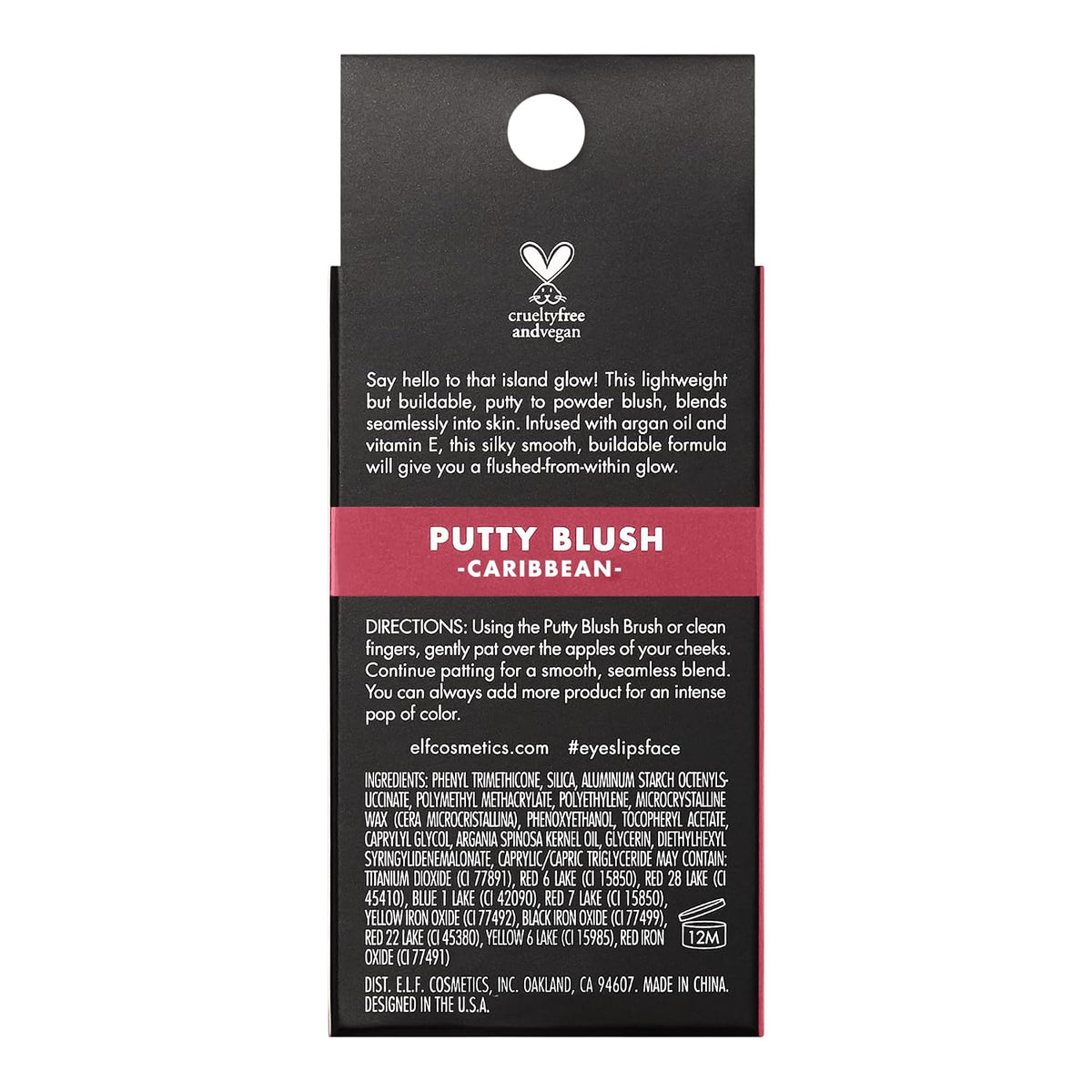 e.l.f. Putty Blush. Creamy & High-Pigment Formula For A Natural Glow. Delivers A Semi-Matte & Powder Finish. Vegan & Cruelty-Free. Caribbean