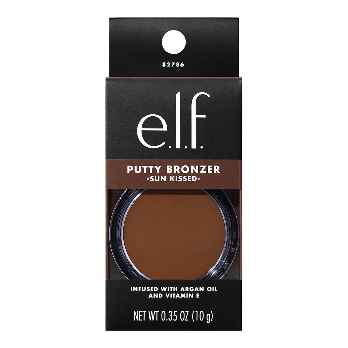 e.l.f. Putty Bronzer. Creamy & Highly Pigmented Formula. Creates a Long-Lasting Bronzed Glow. Infused with Argan Oil & Vitamin E. Sun Kissed. 0.35 Oz