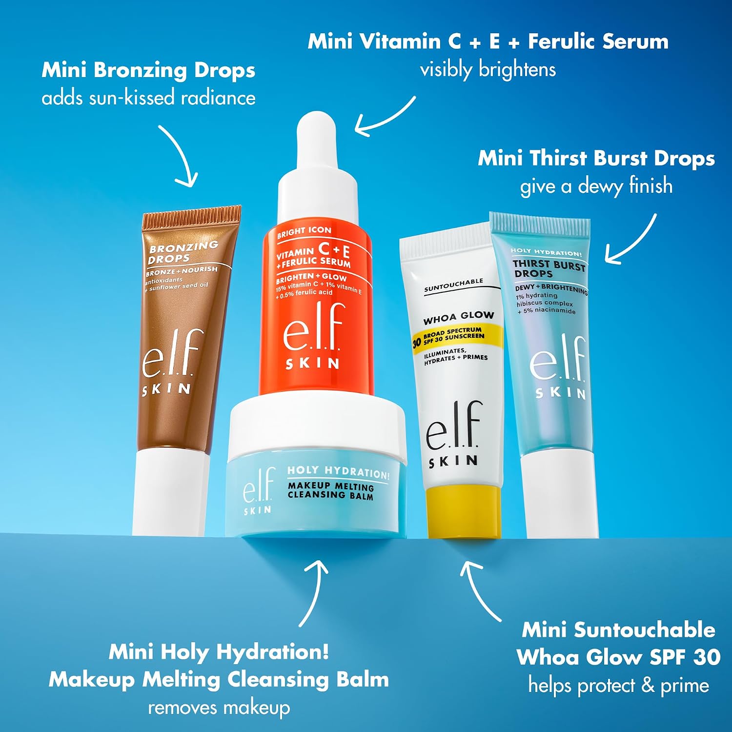 e.l.f. SKIN Best & Obsessed Skincare Kit | Travel-Size Makeup Remover. Sunscreen & Brightening Serums For Glowy Skin. Vegan & Cruelty-Free