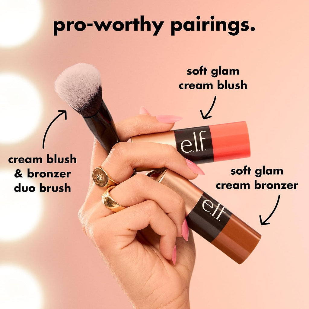 e.l.f. Soft Glam Cream Blush Stick. Buildable Natural Flush. Pink On It | Creamy Blendable Texture. Soft Satin Finish. Lightweight Buildable Color. Easy On-the-Go Application. Vegan & Cruelty-Free