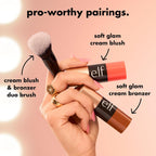 e.l.f. Cream Blush & Bronzer Duo Brush. Blending & Layering Brush | Cream Formulas. Dense Synthetic Bristles. Angled Sculpting. Creates Seamless & Professional Finish. Vegan & Cruelty-Free