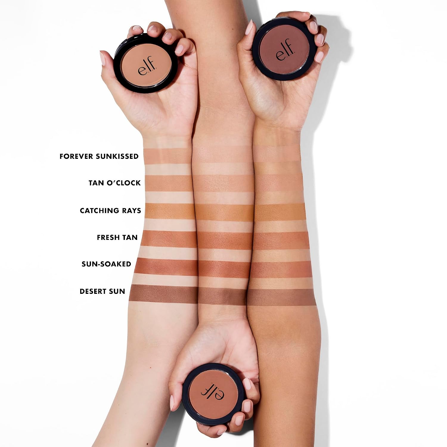 e.l.f. Primer-infused Bronzer. Long-Wear. Matte. Bold. Lightweight. Blends Easily. Contours Cheeks. Forever Sun Kissed. All-Day Wear. 0.35 Oz