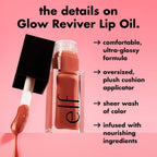 e.l.f. Glow Reviver Lip Oil. Tinted. Hydrating & Non-Sticky. Crystal Clear | High-Shine Tinted Lip Oil. Hydrating. Infused with Jojoba & Nourishing Oils. Glossy Formula. Vegan & Cruelty-Free