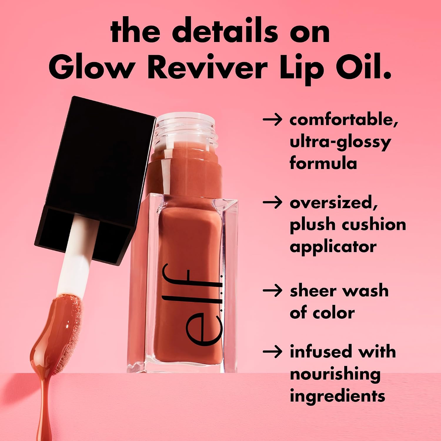 e.l.f. Glow Reviver Lip Oil. Tinted. Hydrating & Non-Sticky. Red Delicious | High-Shine Tinted Lip Oil. Hydrating. Infused with Jojoba & Nourishing Oils. Glossy Formula. Vegan & Cruelty-Free