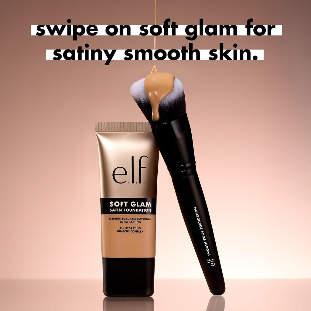 e.l.f. Soft Glam Satin Foundation. Medium Coverage. 53 Deep Neutral | Satin Finish. Long-Lasting Wear. Hydrating Hyaluronic Acid & Hibiscus Complex. Blurs Pores. Lightweight. Vegan & Cruelty-Free