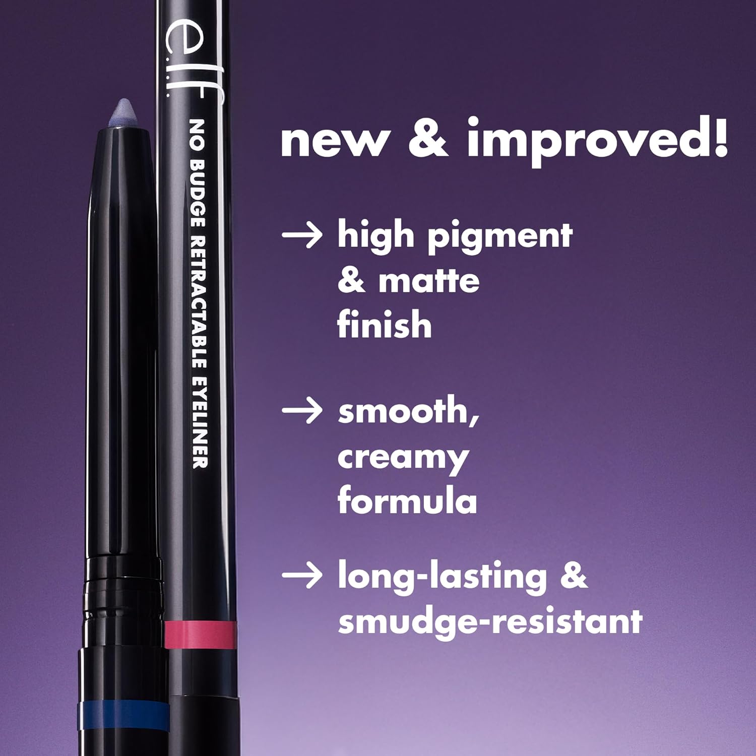 e.l.f. No Budge Retractable Eyeliner. Creamy. Ultra-Pigmented & Waterproof. Creates Bold & Defined Lines. Vegan & Cruelty-Free. Black