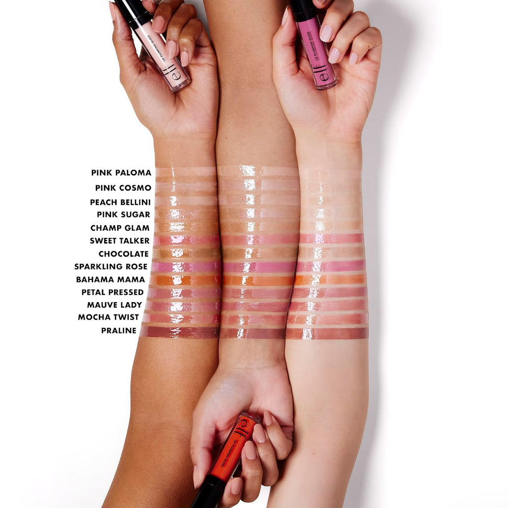 e.l.f. Lip Plumping Gloss. Praline | High-Shine Sheer Color. Hydrates & Creates Fuller Lips With Vitamin E. Vegan & Cruelty-Free. Praline. 0.09 Fl Oz
