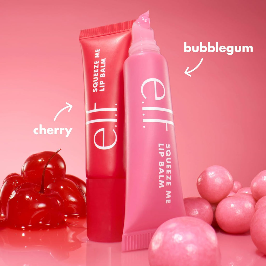 e.l.f. Squeeze Me More Lip Balm Duo. Cherry/Bubblegum | Moisturizing Balm For A Sheer Tint Of Color. Made With Hyaluronic Acid. Vegan & Cruelty-Free. Cherry & Bubblegum