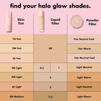 e.l.f. Halo Glow Skin Tint SPF 50. Hydrating & Tinted. 5 Light Warm | Lightweight Buildable Coverage. Dewy. Hydrated Finish. Broad-Spectrum SPF 50. Zinc Oxide & Niacinamide. Vegan & Cruelty-Free