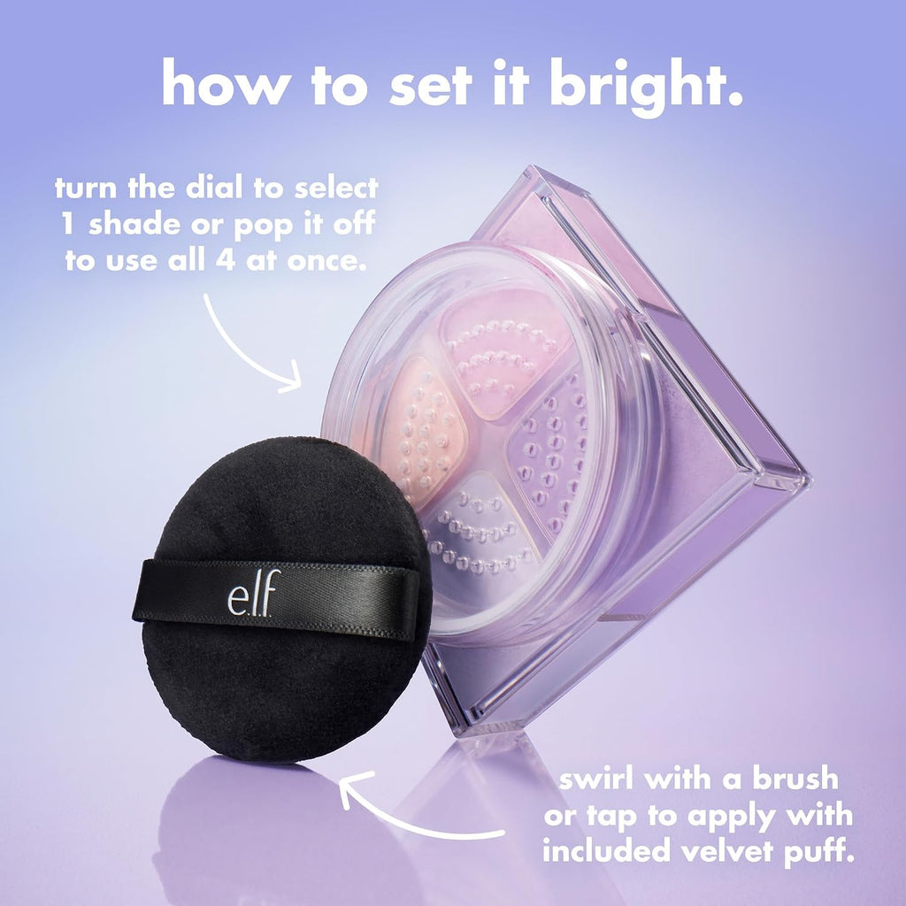 e.l.f. Set it Bright Powder Quad. Fair | Brightening Loose Setting Powder. Bakes. Blurs & Sets for Soft-Matte Radiance. Velvet Puff Included. Vegan & Cruelty-Free