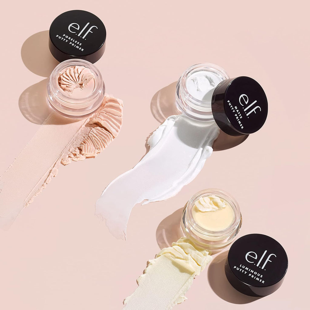 e.l.f. Cosmetics Putty Primer Trio. Includes Poreless Putty. Matte Putty & Luminous Putty. Travel Size. 0.14 Oz (4g) Each. 0.14 ounces