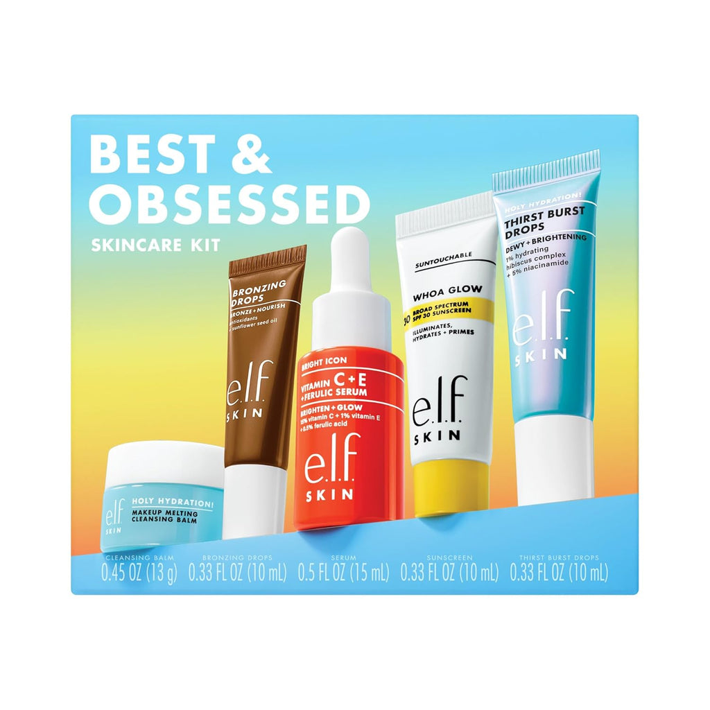e.l.f. SKIN Wake the e.l.f. Up Skincare Kit | Travel-Size Hydrating Face Cleanser. Sunscreen. Moisturizer & Brightening Serum. Vegan & Cruelty-Free
