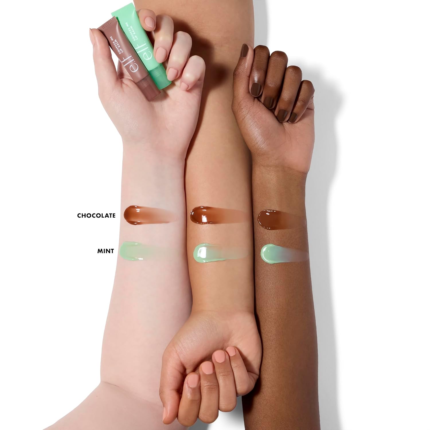 e.l.f. Squeeze Me More Lip Balm Duo. Mint/Chocolate | Moisturizing Balm For A Sheer Tint Of Color. Made With Hyaluronic Acid. Vegan & Cruelty-Free. Mint & Chocolate