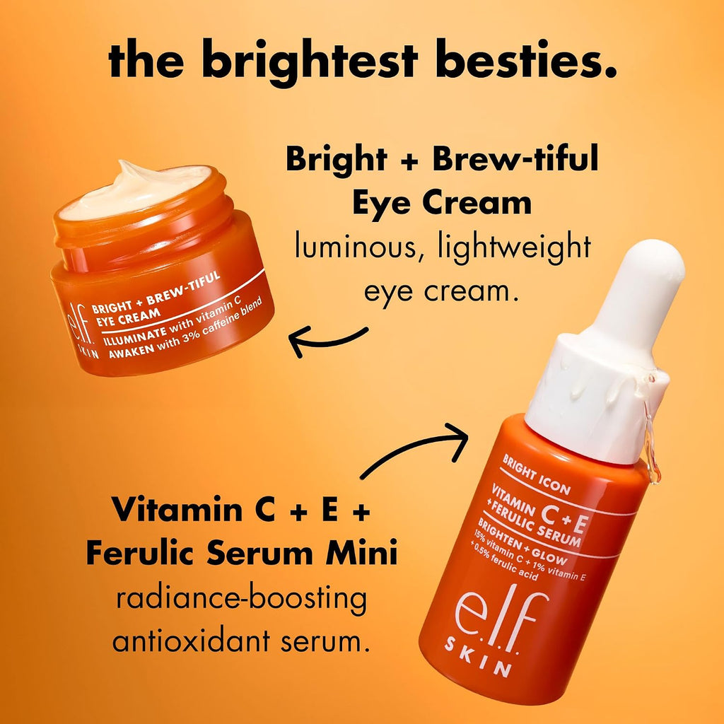 e.l.f. SKIN Brightest Besties Duo. Travel-Sized Skincare Set. Brightening Face Serum & Vitamin C Eye Cream. Boosts Radiance. Depuffs & Evens Skin Tone. Vegan & Cruelty-Free