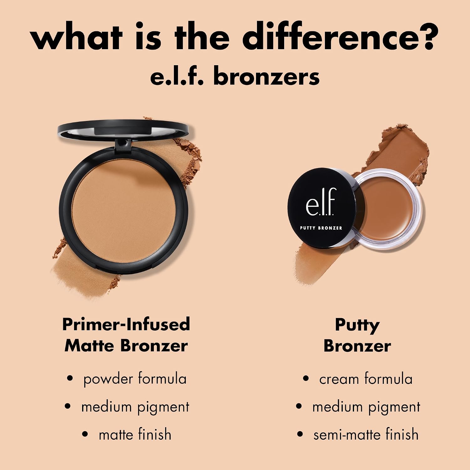 e.l.f. Primer-Infused Bronzer. Catching Rays | Long-Lasting. Lightweight & Buildable Powder Bronzer. Delivers A Matte Finish. Vegan & Cruelty-Free