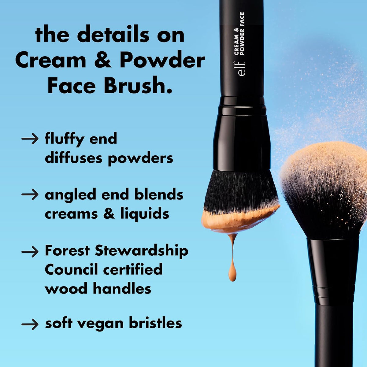 e.l.f. Dual-Ended Cream + Powder Brush | Two-in-One Makeup Brush For Creating A Gorgeous. Airbrushed-looking Complexion. Vegan & Cruelty-free
