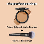 e.l.f. Primer-infused Bronzer. Long-Wear. Matte. Bold. Lightweight. Blends Easily. Contours Cheeks. Forever Sun Kissed. All-Day Wear. 0.35 Oz