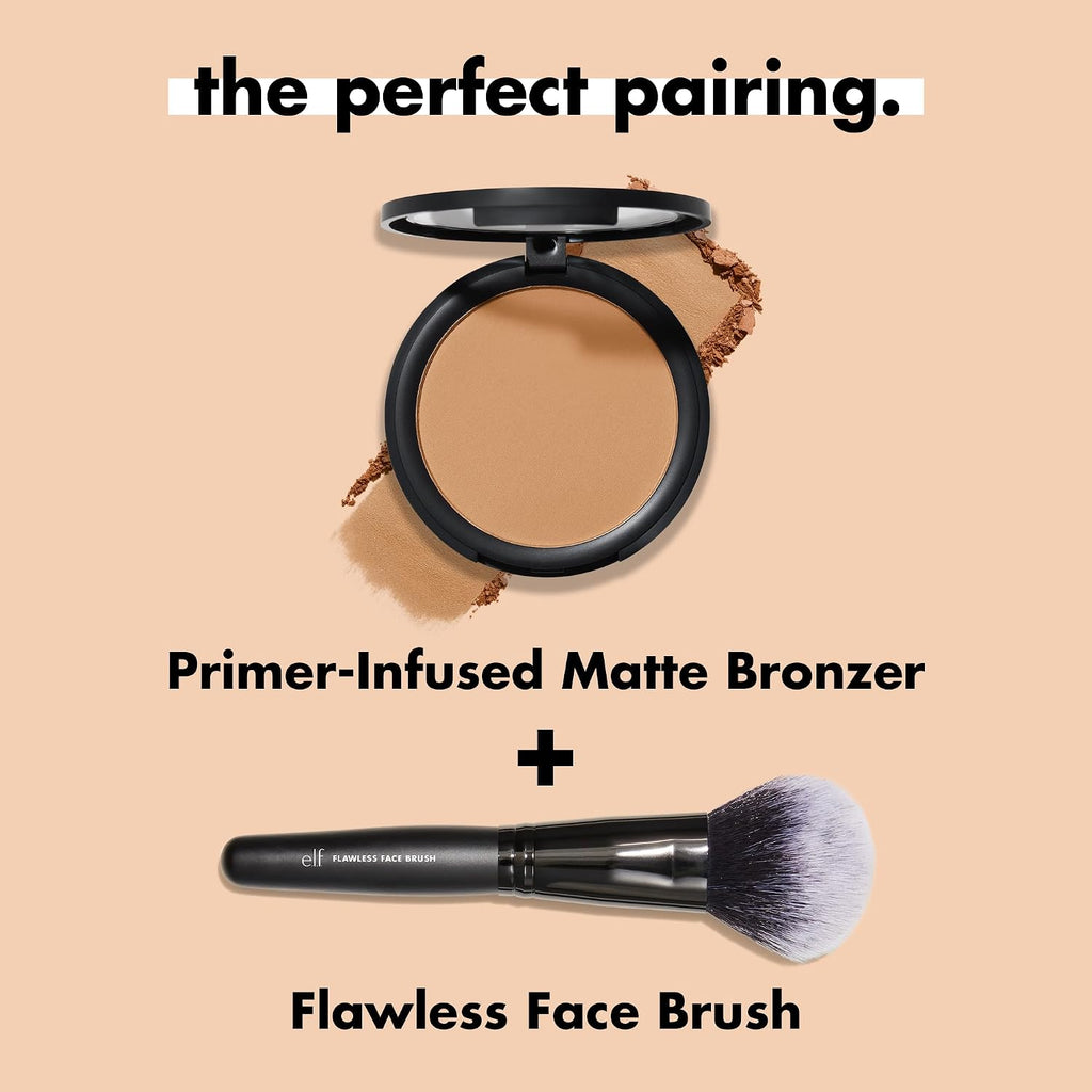 e.l.f. Primer-Infused Bronzer. Tan O'Clock | Long-Lasting. Lightweight & Buildable Powder Bronzer. Delivers A Matte Finish. Vegan & Cruelty-Free. Tan O' Clock