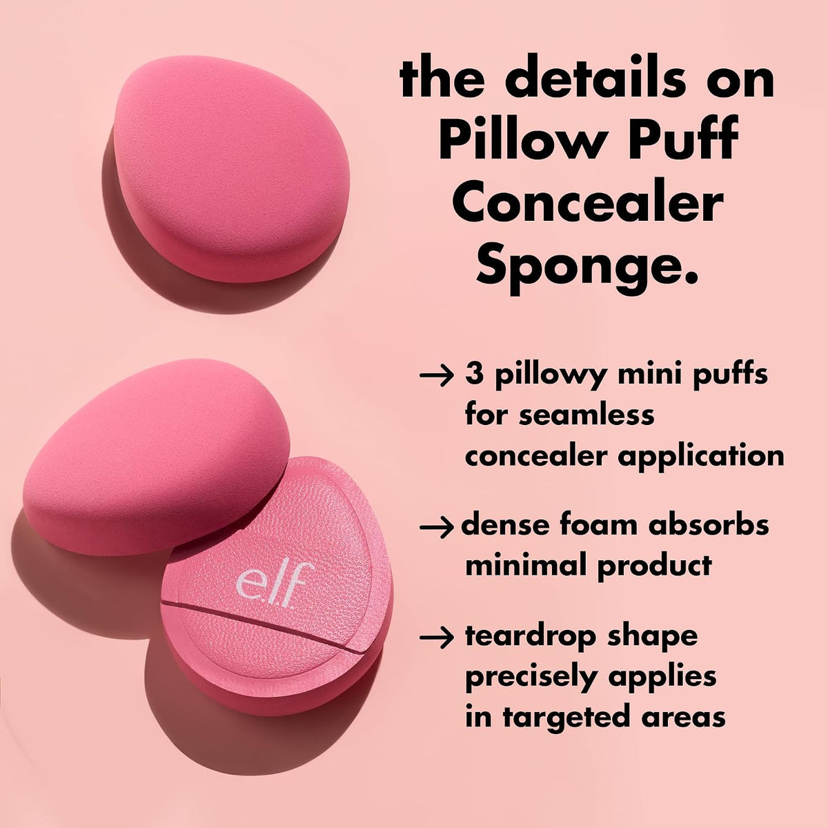 e.l.f. Pillow Puff Concealer Sponge. Beauty Blender For Streak-Free. Even. Makeup Application With Airbrushed Finish. Latex-Free. Vegan & Cruelty-Free