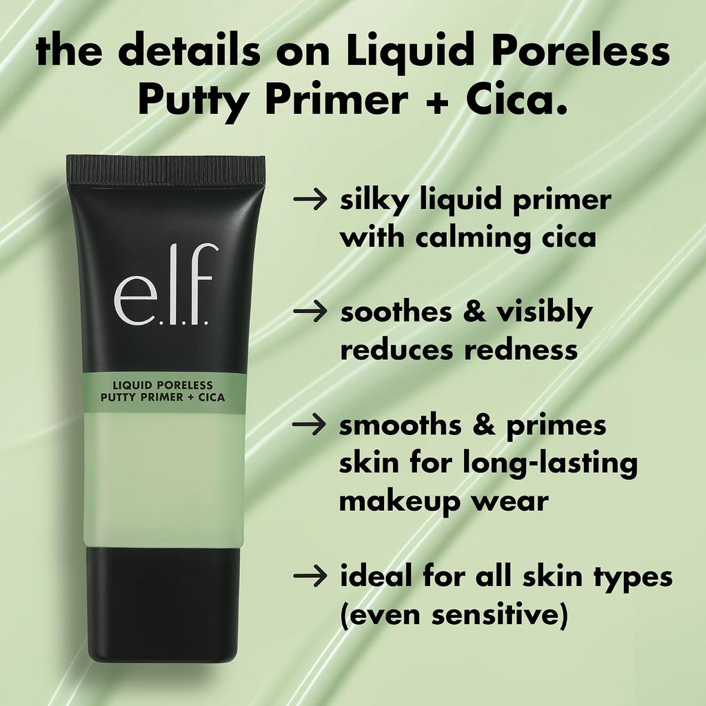 e.l.f. Liquid Poreless Putty Primer + Cica | Face Primer For Gripping Makeup. Visibly Reducing Redness & Soothing Skin. Vegan & Cruelty-Free