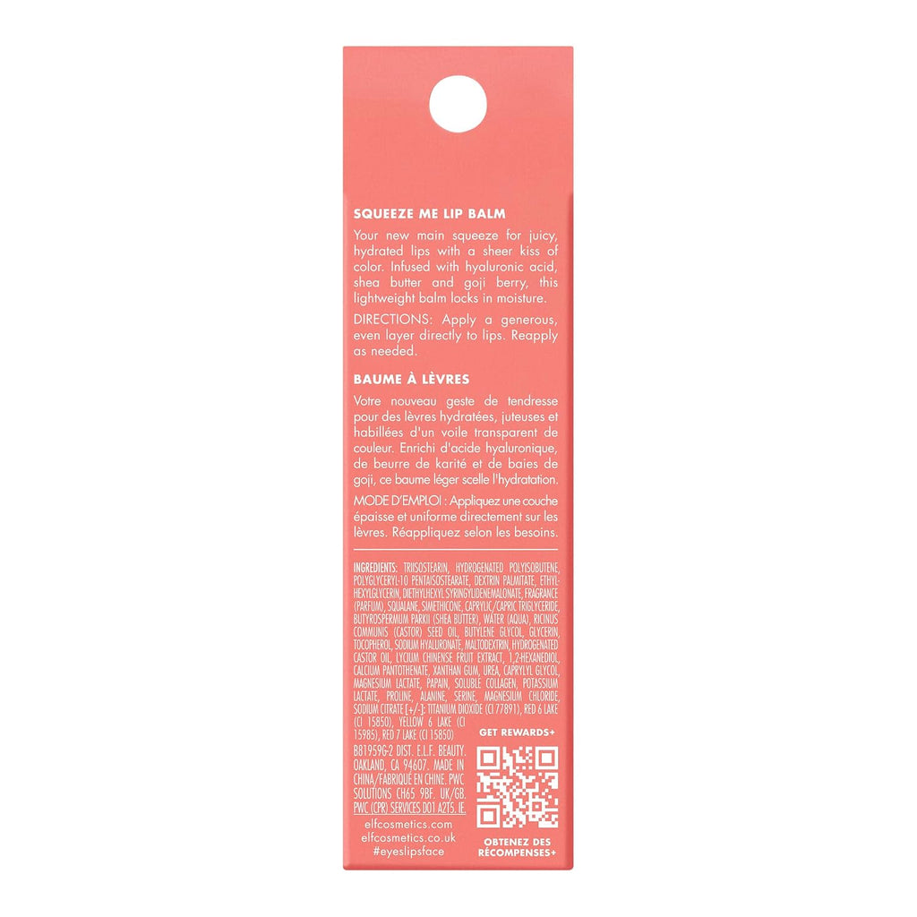 e.l.f. Squeeze Me Lip Balm. Strawberry | Moisturizing Lip Balm For A Sheer Tint Of Color. Infused With Hyaluronic Acid. Vegan & Cruelty-free