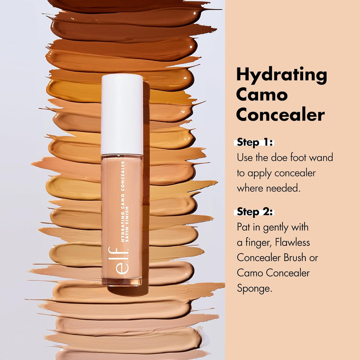 e.l.f. Hydrating Camo Concealer. Full Coverage. Deep Olive | Satin Finish. Under-Eye & Blemish Coverage. Hydrating Formula. Long-Lasting Wear. Non-Creasing. Vegan & Cruelty-Free