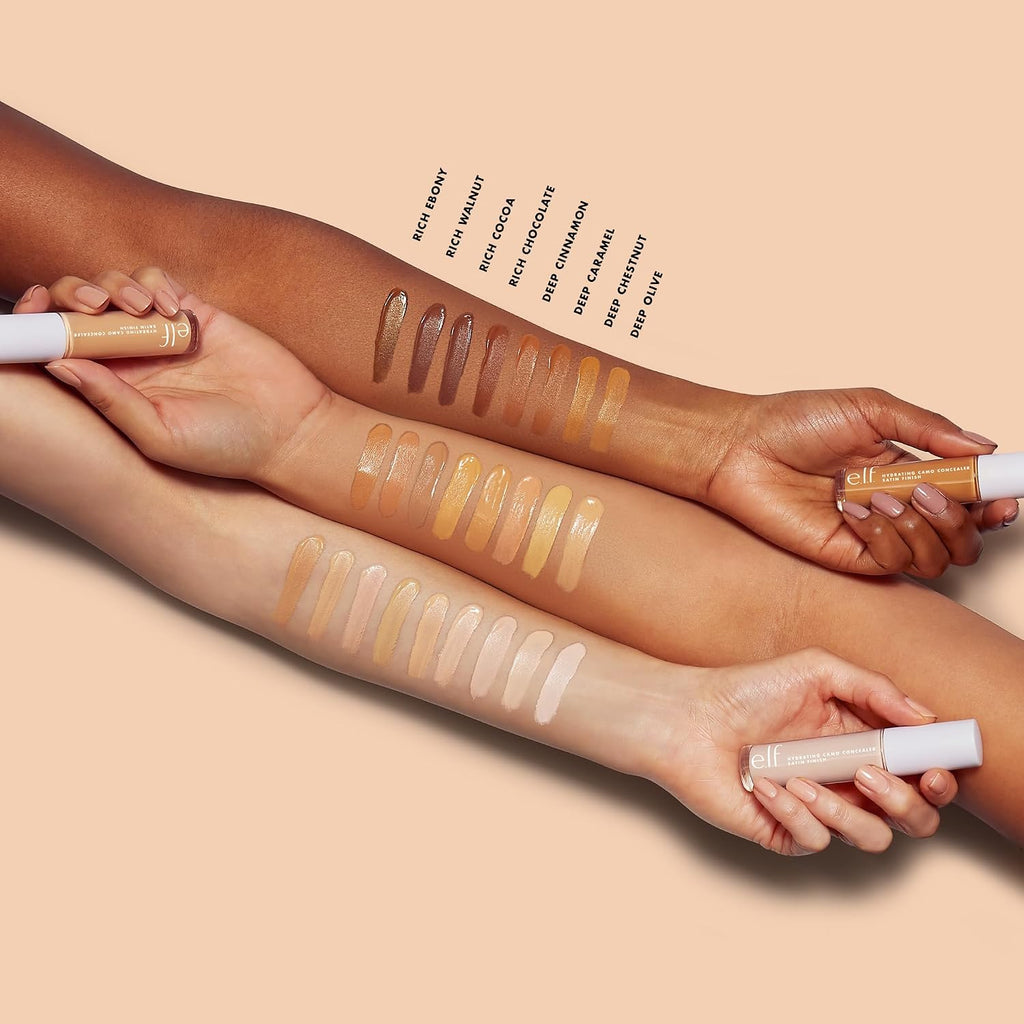 e.l.f. Hydrating Camo Concealer. Full Coverage. Deep Cinnamon | Satin Finish. Under-Eye & Blemish Coverage. Hydrating Formula. Long-Lasting Wear. Non-Creasing. Vegan & Cruelty-Free