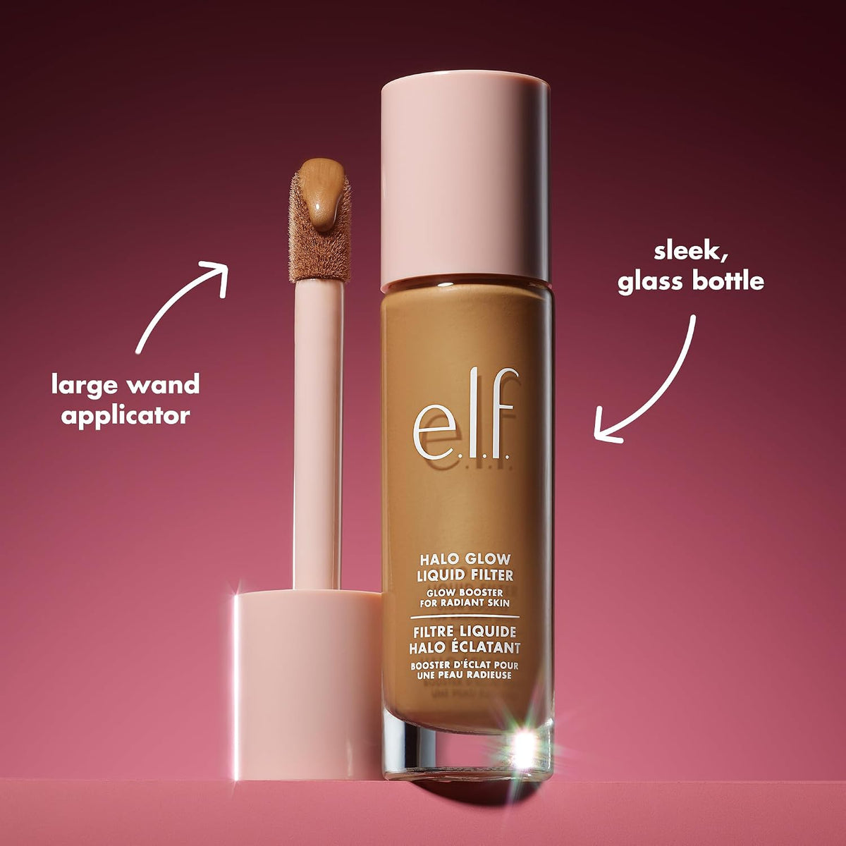 e.l.f. Halo Glow Liquid Filter. Hydrating Complexion Boost. 2 Fair/Light | Soft Focus. Luminous Natural Glow for Face & Body. Infused with Hyaluronic Acid & Squalene. Vegan & Cruelty-Free