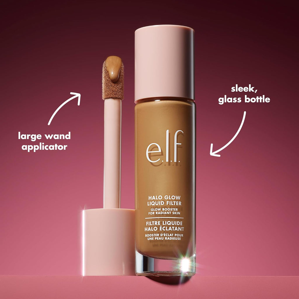 e.l.f. Halo Glow Liquid Filter. Hydrating Complexion Boost. 4 Medium | Soft Focus. Luminous Natural Glow for Face & Body. Infused with Hyaluronic Acid & Squalene. Vegan & Cruelty-Free