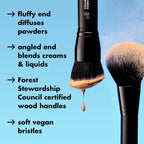 e.l.f. Powder Brush. Versatile Makeup Brush For Powder. Blush & Bronzer. Creates A Sculpted Look. Made With Synthetic Bristles. Vegan & Cruelty-Free
