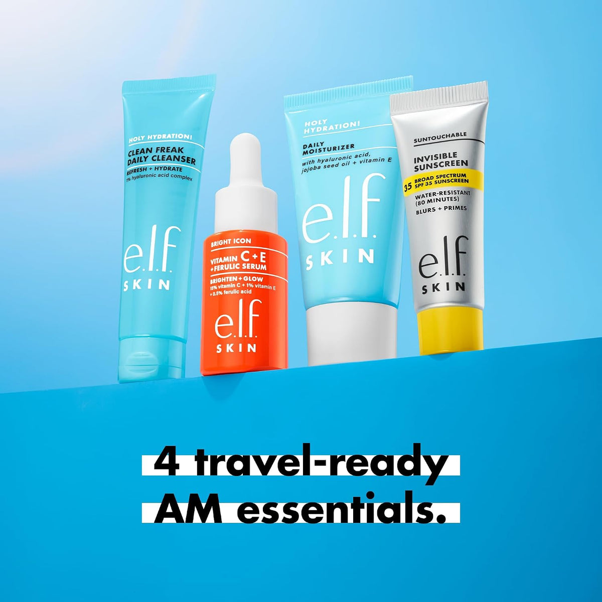 e.l.f. SKIN Wake the e.l.f. Up Skincare Kit | Travel-Size Hydrating Face Cleanser. Sunscreen. Moisturizer & Brightening Serum. Vegan & Cruelty-Free